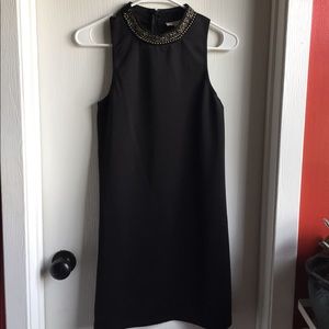 Black Sleeveless Embellished Neckline Dress